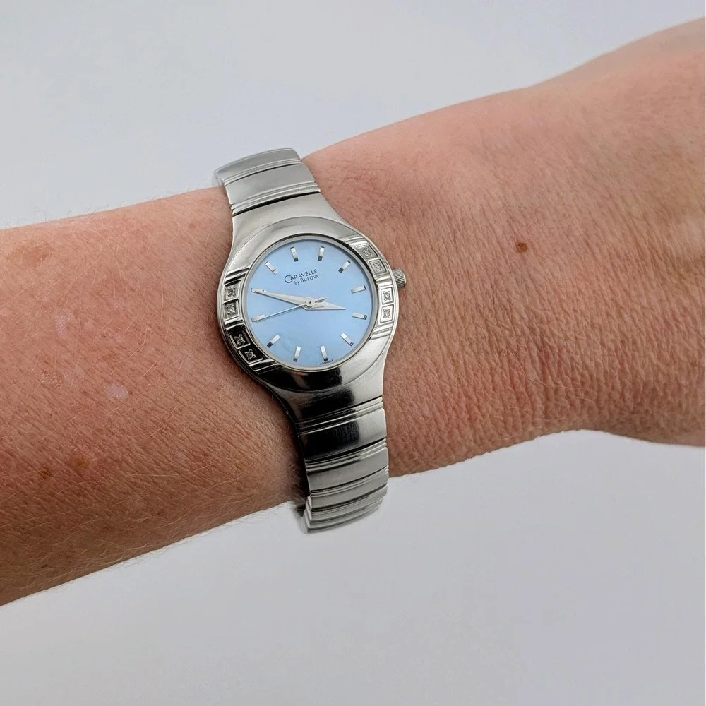Caravelle by Bulova Diamond Quartz Watch 43R001 MOP Dial Silver Tone 25mm 6.5